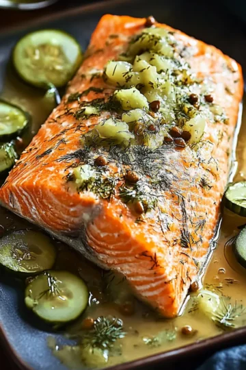 Baked Salmon with Zesty Dill and Pickled Cucumber