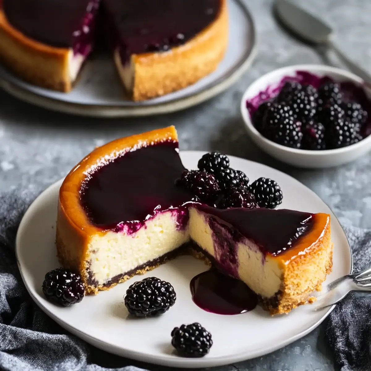 London Fog Basque Cheesecake with Blackberry Sauce