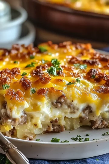 Sausage Egg and Cream Cheese Hashbrown Casserole