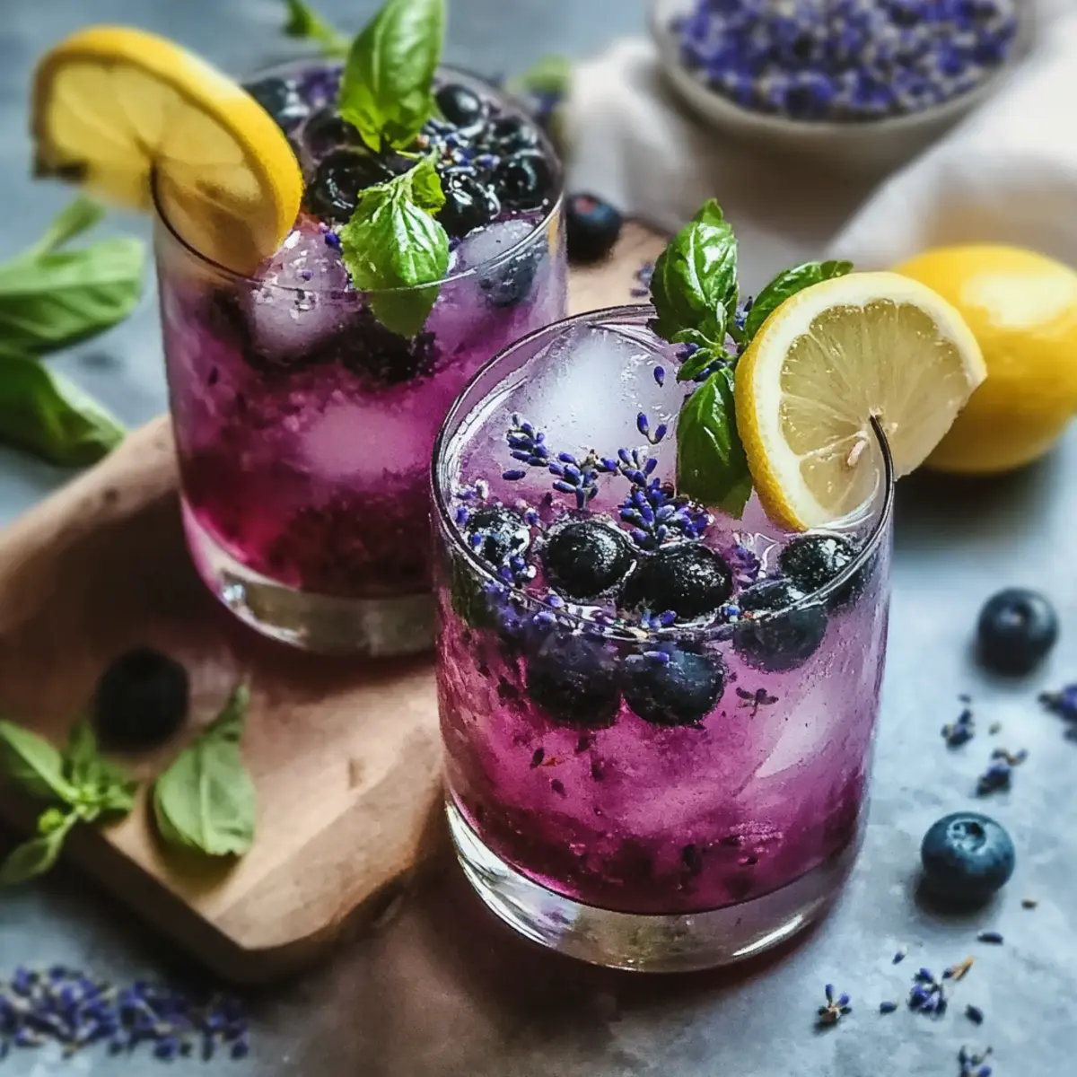 Blueberry Basil Lemon Lavender Mocktail